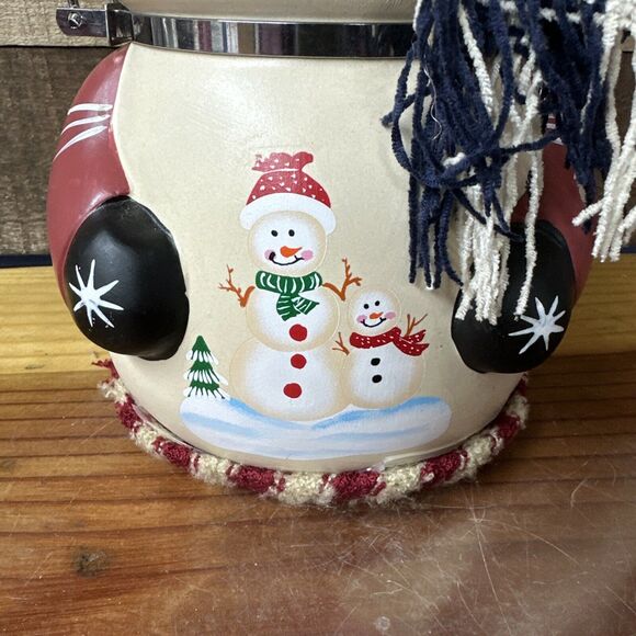 Pine Trail Ceramic Canister Snowman Hinged Lid Cookie Jar 12" tall 6" wide - Picture 2 of 8